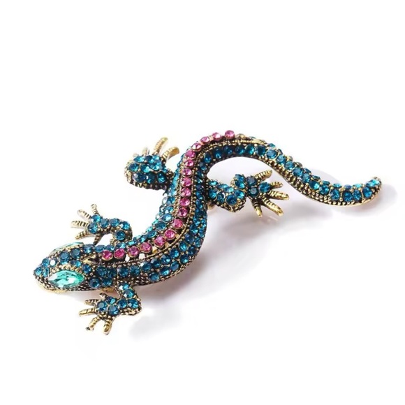 Blue Lizard Colorful Reptile Brooch - Picture 8 of 8